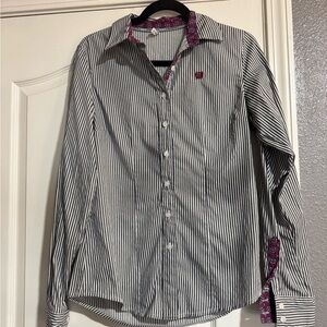 Cinch Black and White Striped Button Down Shirt